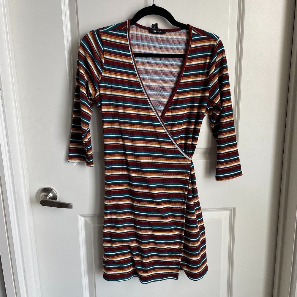 Striped Wrap Dress with 3/4 Sleeves (Large)